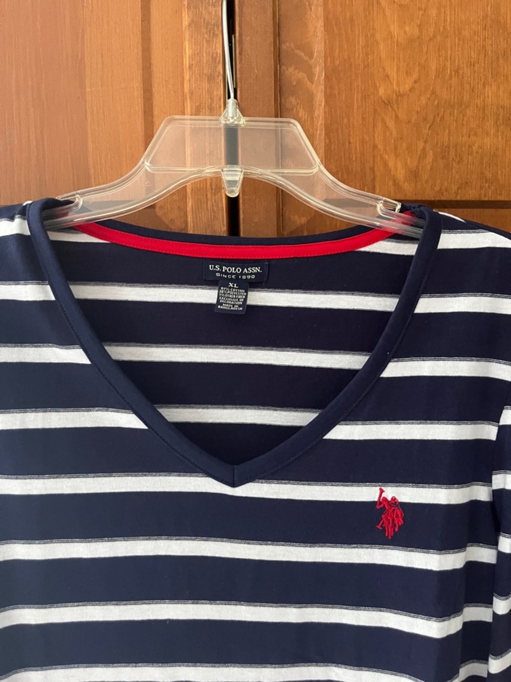 U.S. Polo Assn. Navy & White Striped Top with Red Emblem Sz. XL - Picture 4 of 8